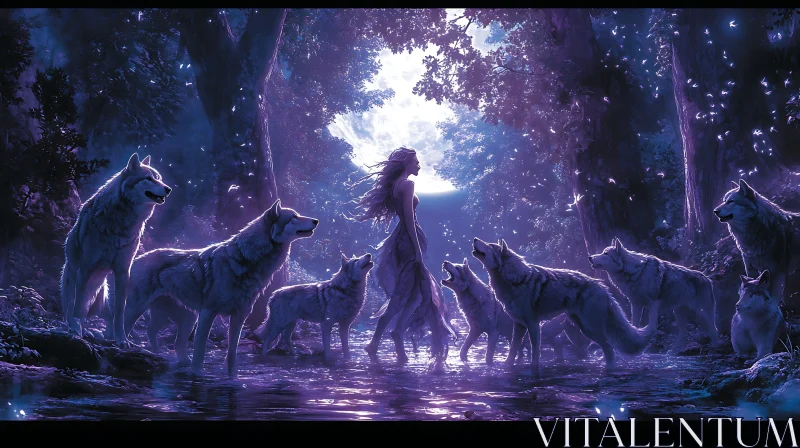 Mystical Moonlight Gathering with Wolves