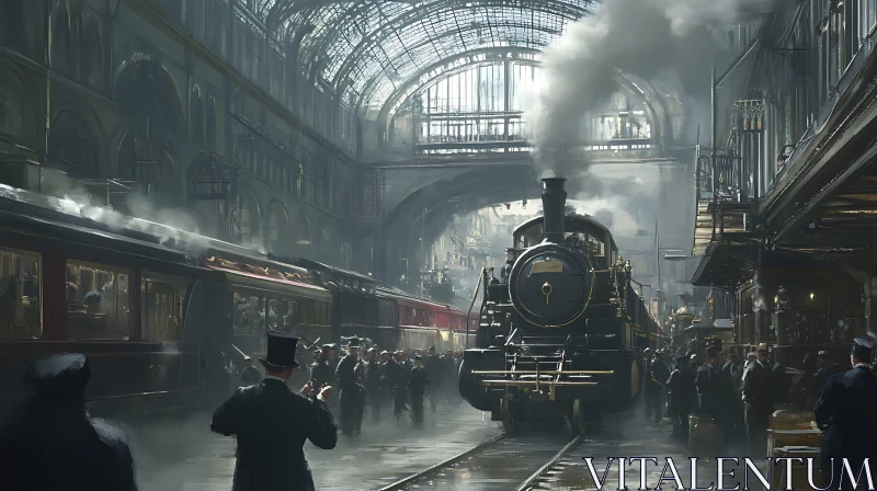 Historical Train Station Scene AI Image