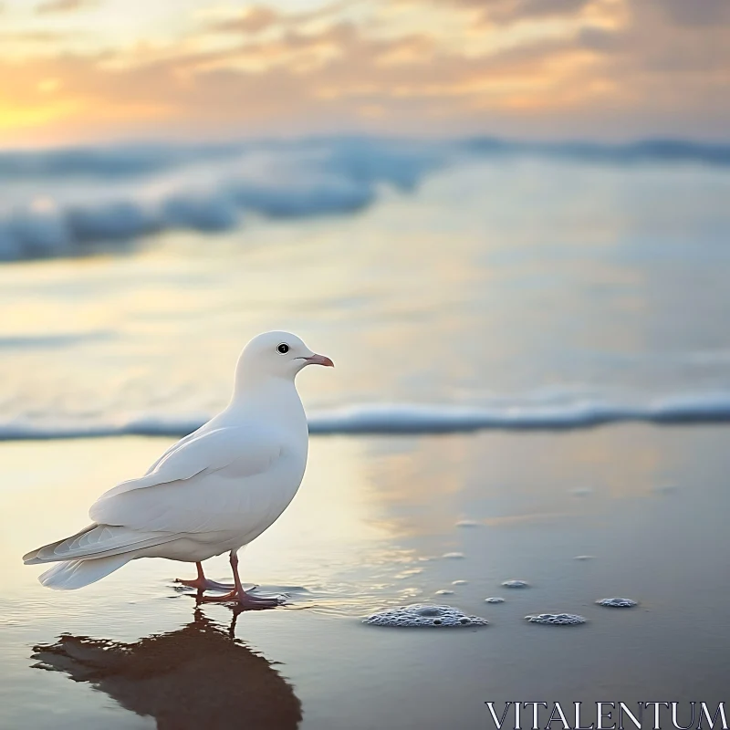 White Bird on Sandy Beach