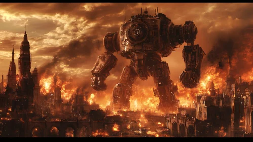 Giant Robot Amidst City Ruins
