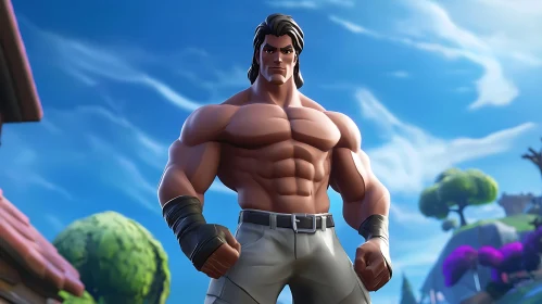 Cartoon Hero with Muscular Physique