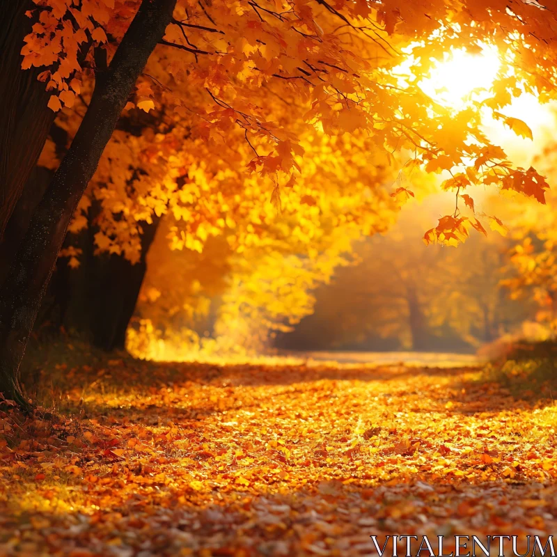 Autumnal Sunlight Through Forest Canopy