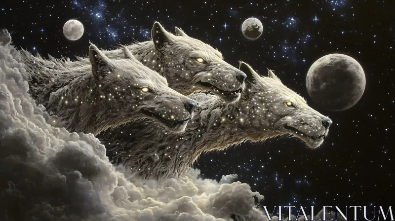 Three Wolves in the Night Sky
