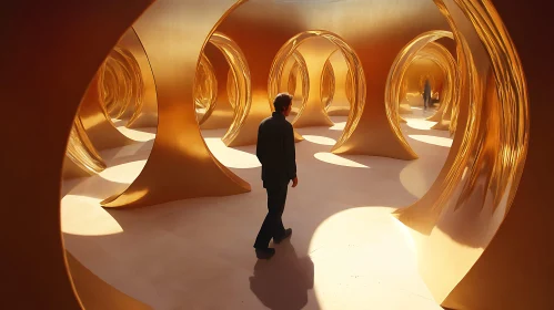 Man in Golden Archway Tunnel