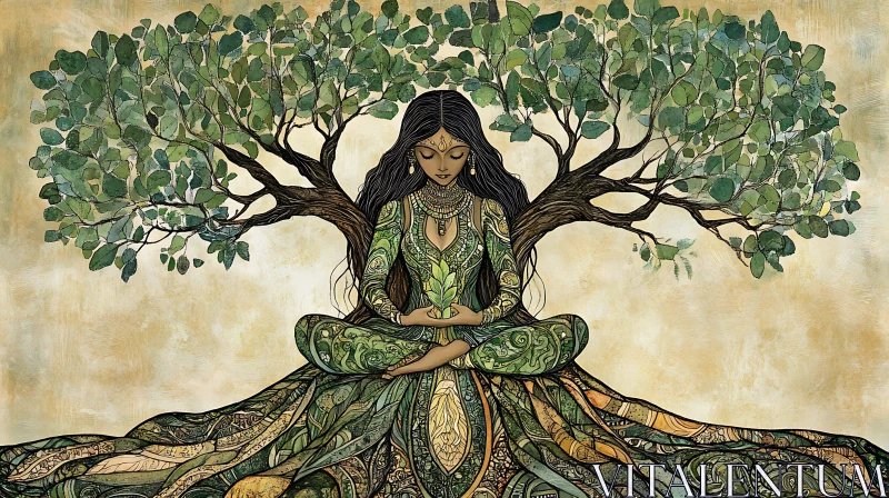 Woman in Lotus Position with Tree