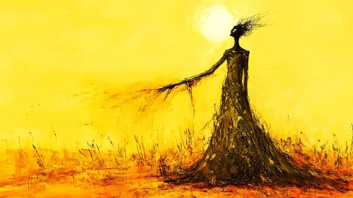 Silhouette in a Yellow Dreamscape