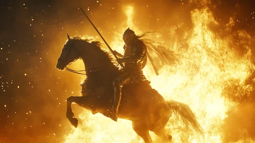 Equestrian Knight in Fiery Scene