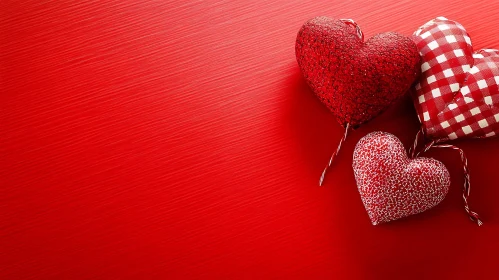 Three Hearts on Red Background
