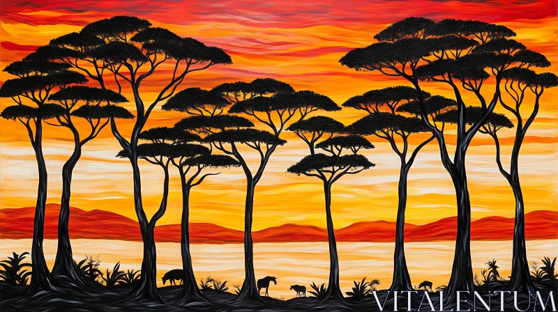 Warm Sunset Landscape with Grazing Animals