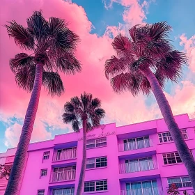 Tropical Pink Building with Palms