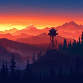 Tower at Mountain Sunset