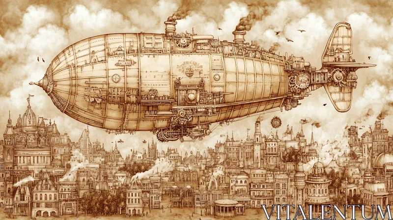 Steampunk Airship Flight Above City