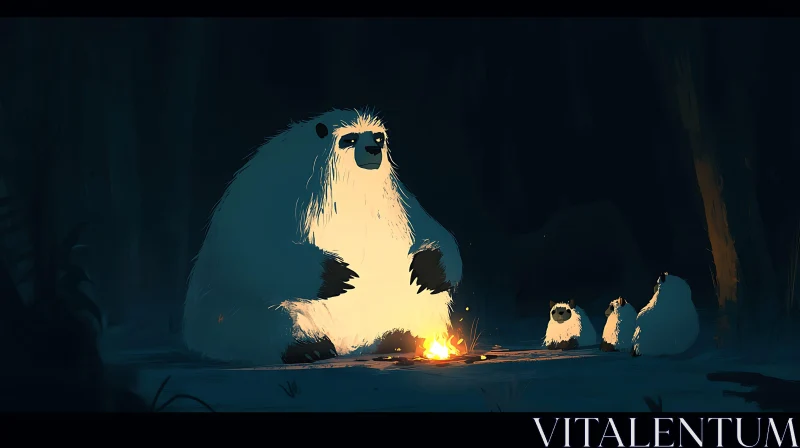 Whimsical Bears Around Campfire