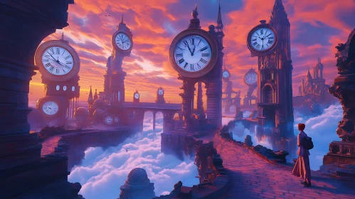 Dreamlike Clock Towers in the Sky