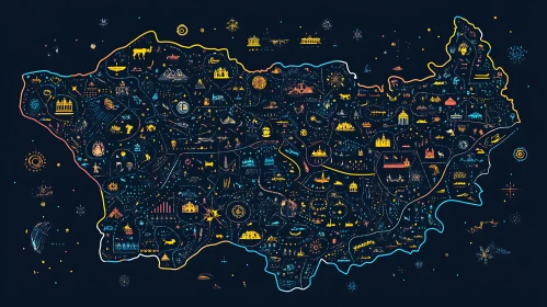 Illustrated Travel Map with Landmarks