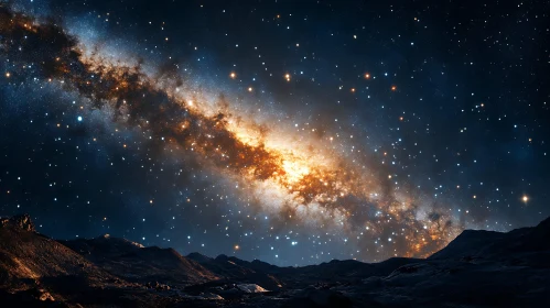Night Sky Galaxy Over Mountain Range