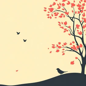 Serene Tree and Birds Composition