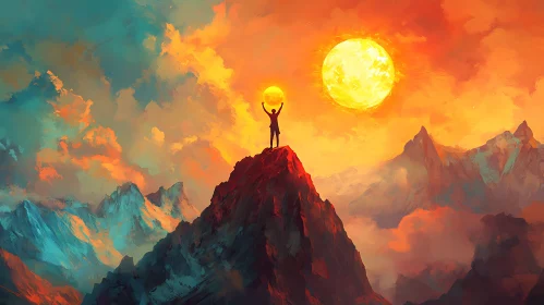 Mountain Peak Silhouette Holding Sun