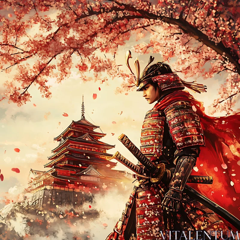 Warrior in a Japanese Spring Landscape
