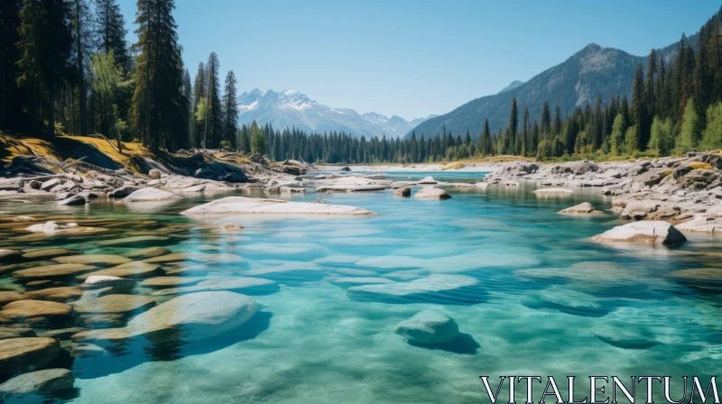 Breathtaking River Landscape with Clear Water and Mountains AI Image