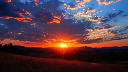 Sunset Landscape with Mountains
