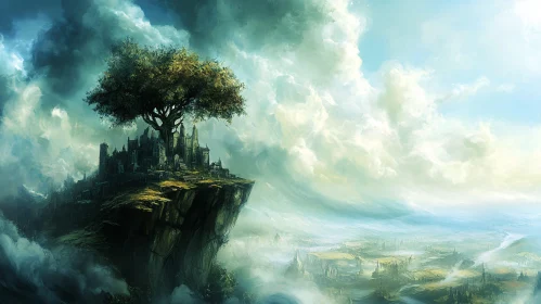 Castle on a Cliff with Dreamy Landscape