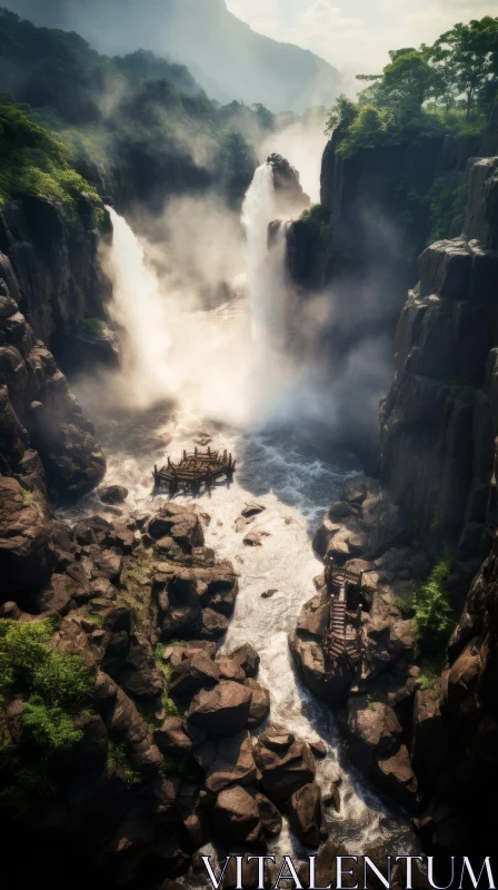 Captivating Jungle Scene at Top of Waterfalls - Industrial Photography AI Image