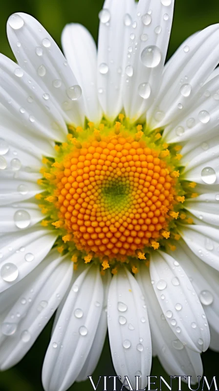 Captivating White Daisy with Rain Droplets - A Vision of Symmetry AI Image