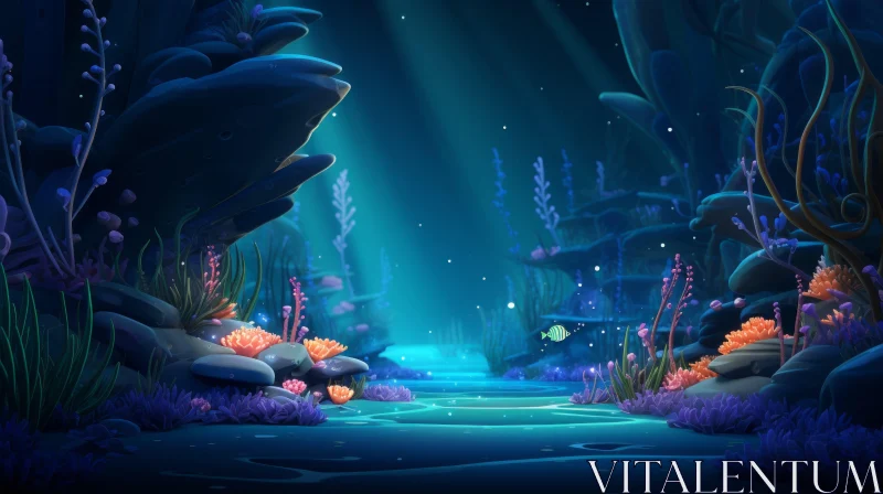 Cartoon Underwater Scene with Rocks: A Bioluminescent Masterpiece AI Image