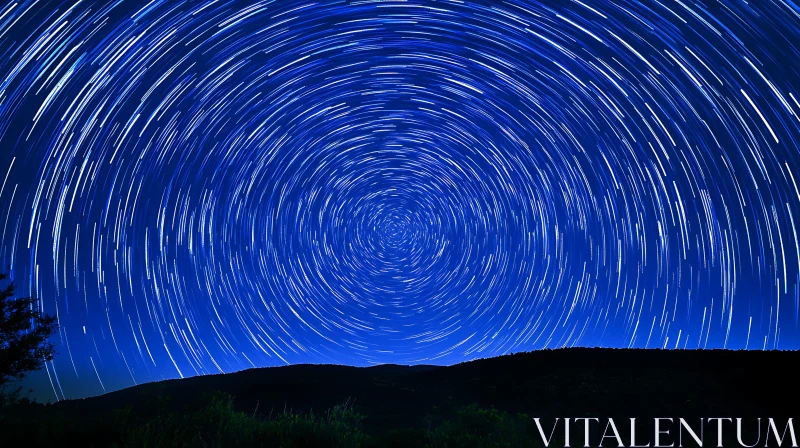 Night Sky Star Trails Over Hill