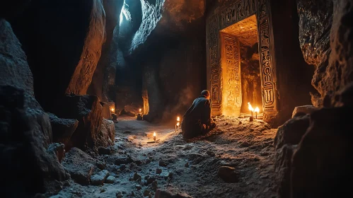 Hieroglyphic Tomb with Praying Man