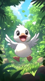 Cheerful Duckling in Nature