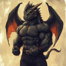 Muscular Dragon Warrior Illustration