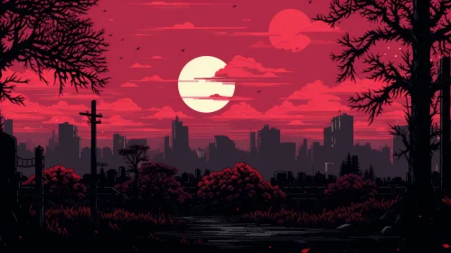 City Under Red Sky - A Post-Apocalyptic Gothic Illustration