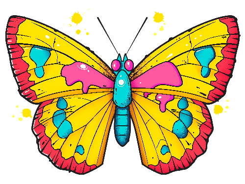 Colorful Digital Butterfly Illustration on Transparent Background POD Design