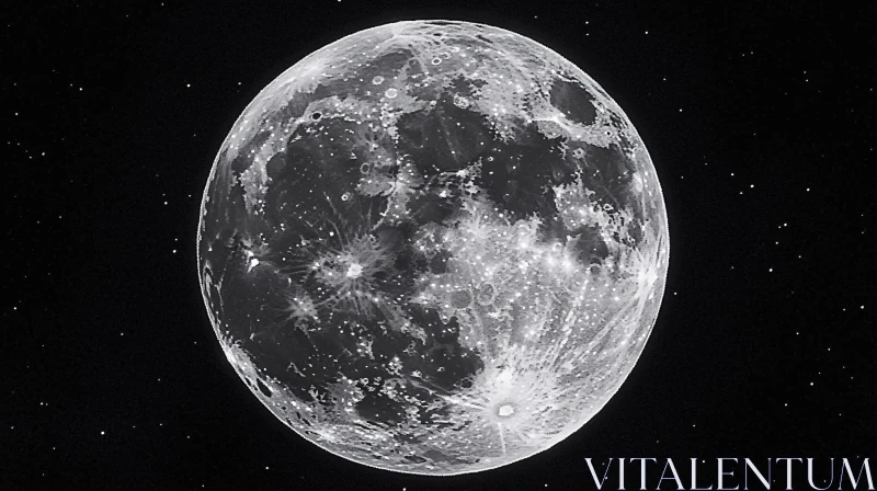 Lunar Surface Detailed Monochromatic View AI Image