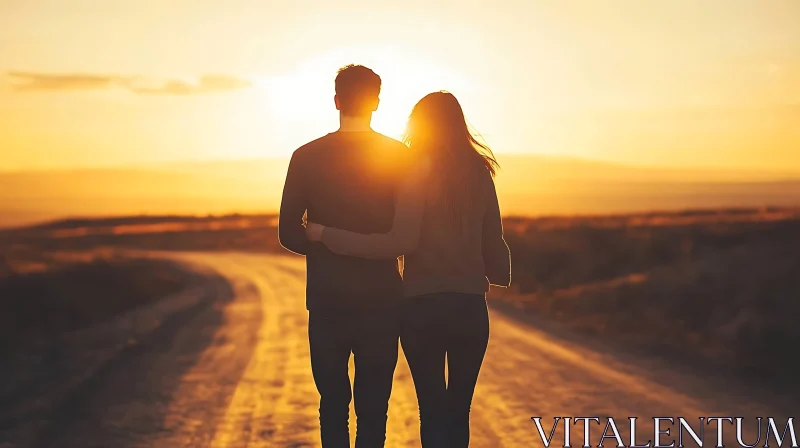 Golden Hour Romance: Couple Walking at Sunset