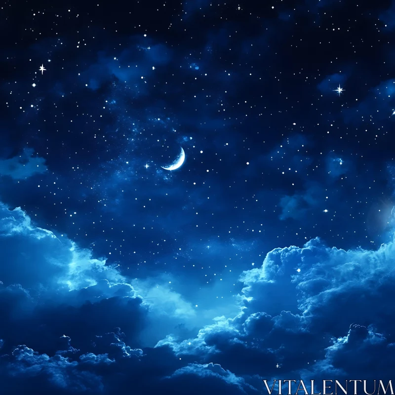 Starry Night with Moon and Clouds