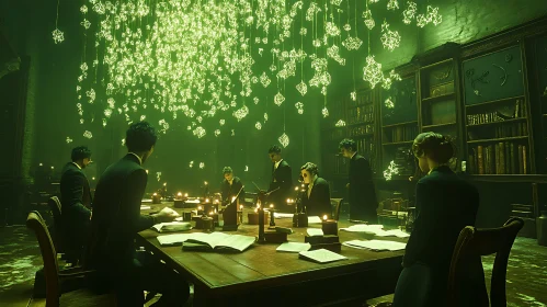 Glowing Shapes Above a Conference Table