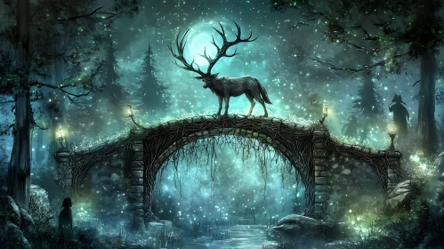 Mystical Deer on Ancient Bridge