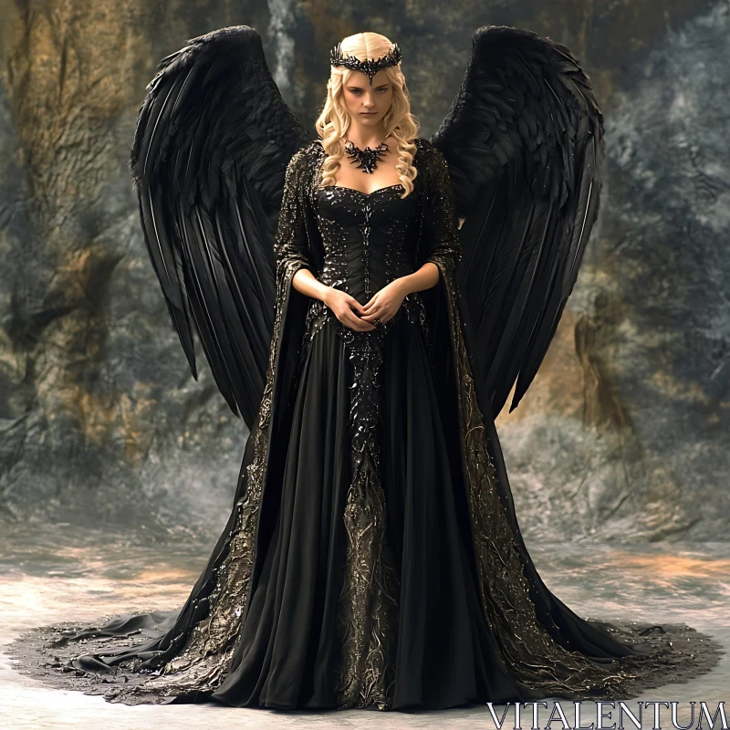 Gothic Angel in Black Dress