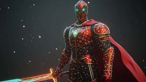 Star-Adorned Warrior with Glowing Sword
