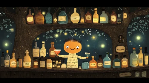 Whimsical Cartoon Bar Scene