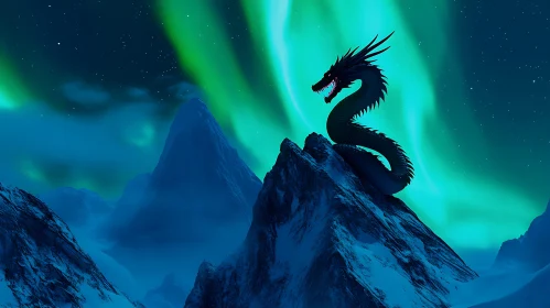 Mountain Dragon Under Northern Lights