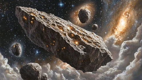 Celestial Asteroid Roaming Through Space