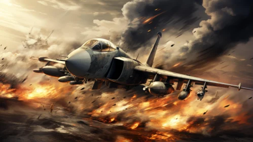 Jet Escaping Battlefield - A Scene of Urgency and Chaos