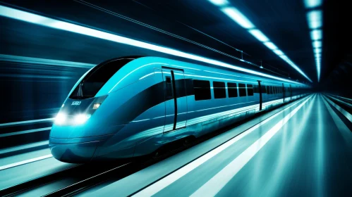 Luxurious High-Speed Train Speeding Through Underground Tunnel
