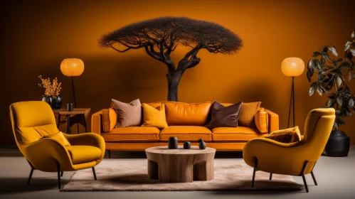 Sassy Orange Living Room with Moody Lighting and African Influence