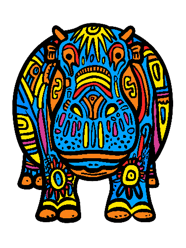 Stylized Hippopotamus in Tribal Colors for T-Shirt Design