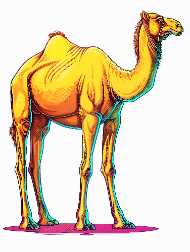 Vector Illustration of Yellow Camel on Pink Surface
